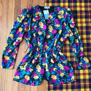 Vintage Floral Puff Sleeve Elastic Waist Blazer Small/Medium